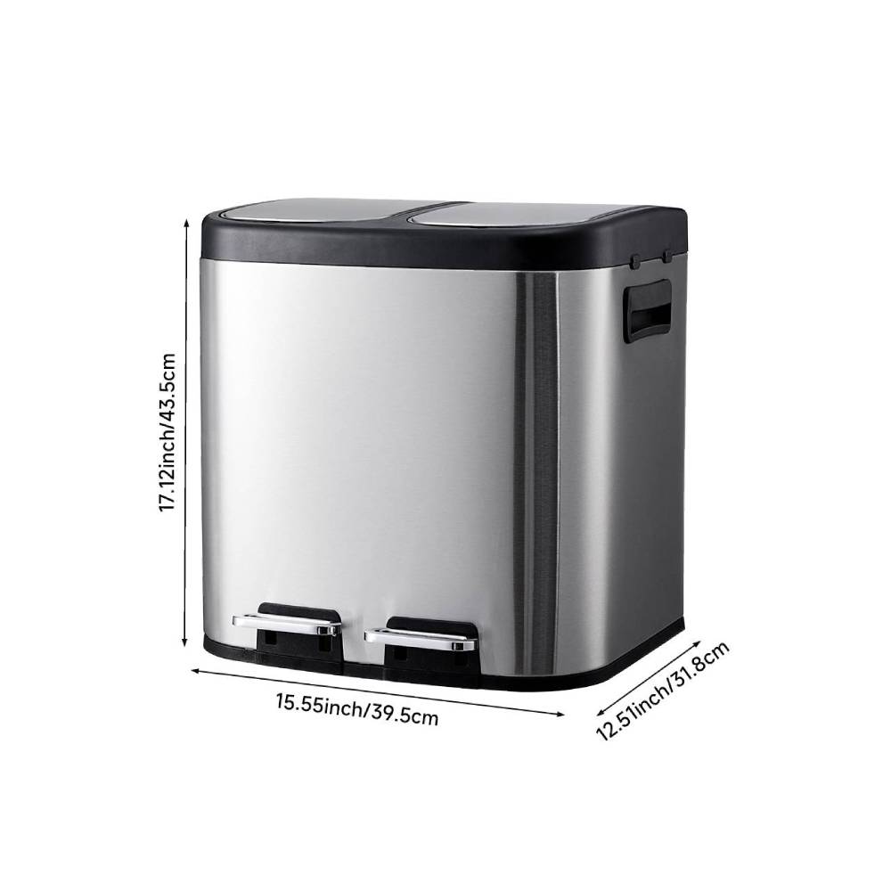 30l Stainless Steel Step Open Trash Can With Dual Pedals