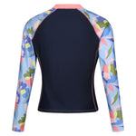Womens/ladies Abstract Floral Long-sleeved Rash Top | 12 UK | Navy Blue