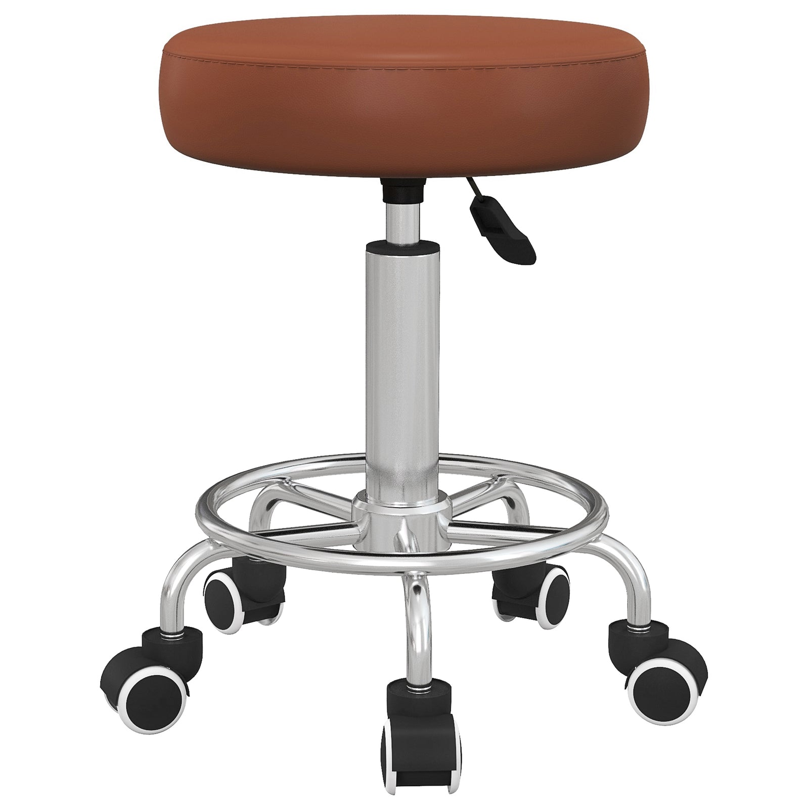 Round Pu Leather Salon Beautician Stool Adjustable Height | One Size | Brown