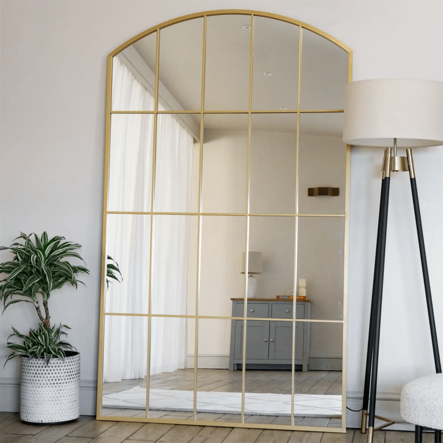 Tomi - Metal Arched Lattice Window Mirror | 180cm x 105cm | Gold