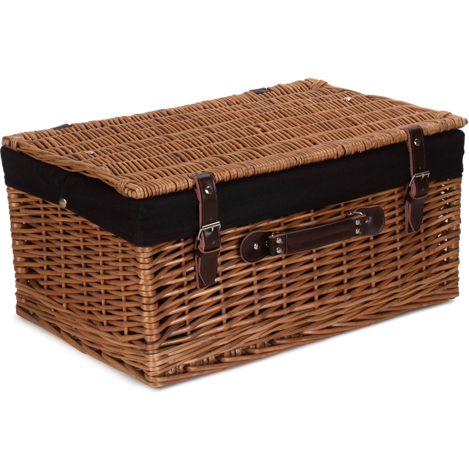Wicker Double Steamed 51cm Picnic Basket | Black