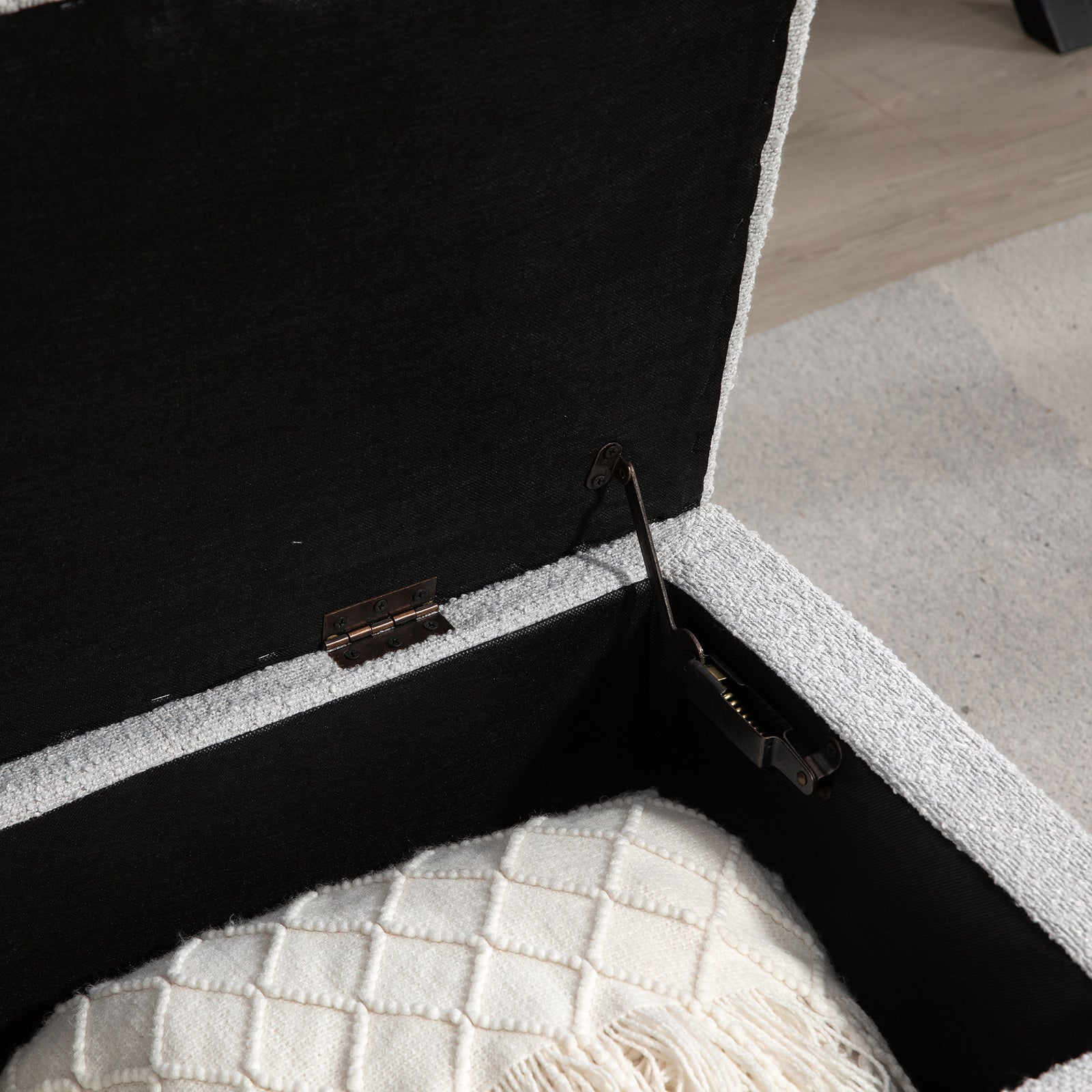 Sherman Boucle Fabric Storage Ottoman - Light Grey