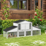 Large Rabbit Hutch With Run, Tray, Ramp, Wooden Guinea Pig House, Grey