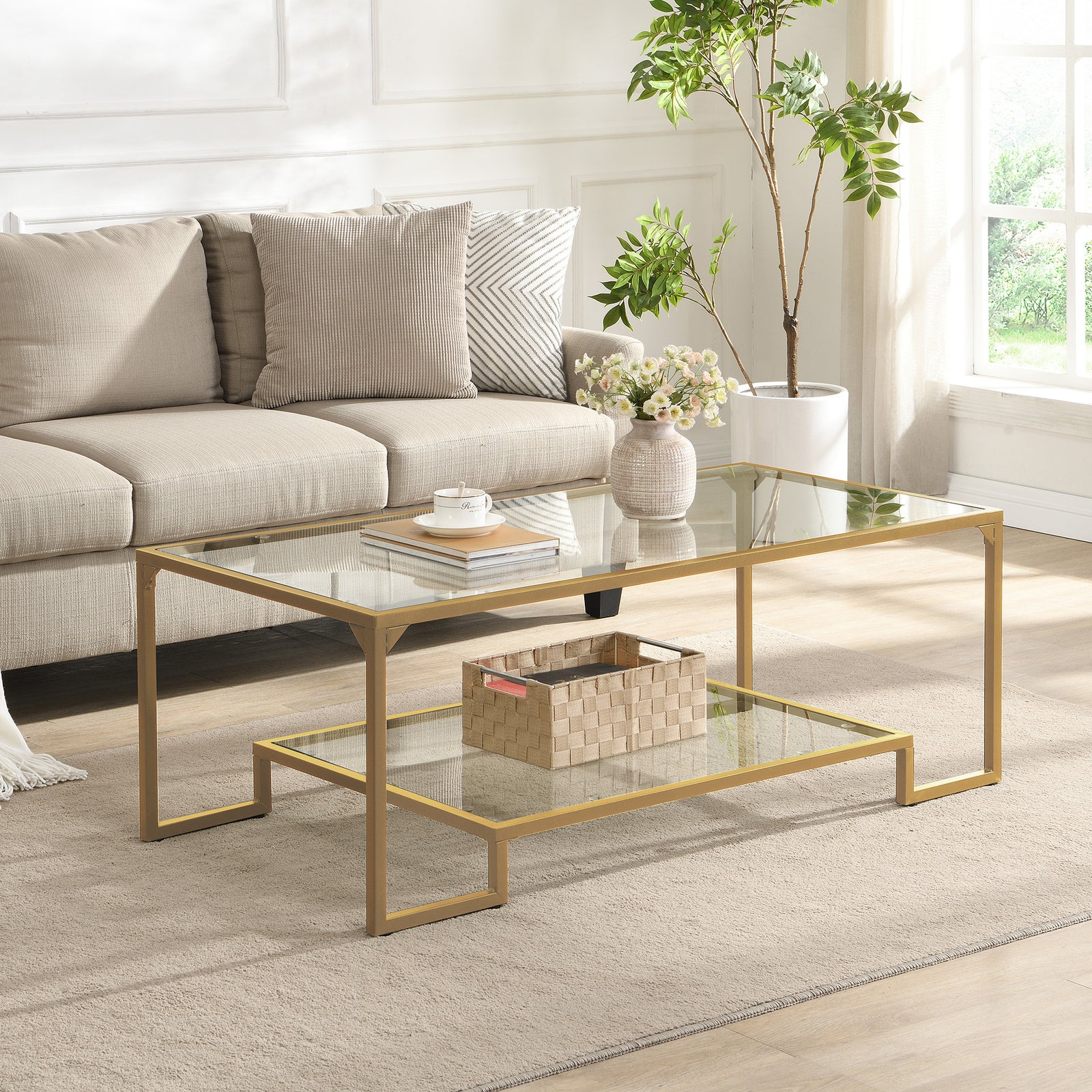 Nimbus Rectangular Glass Coffee Table With Shelf