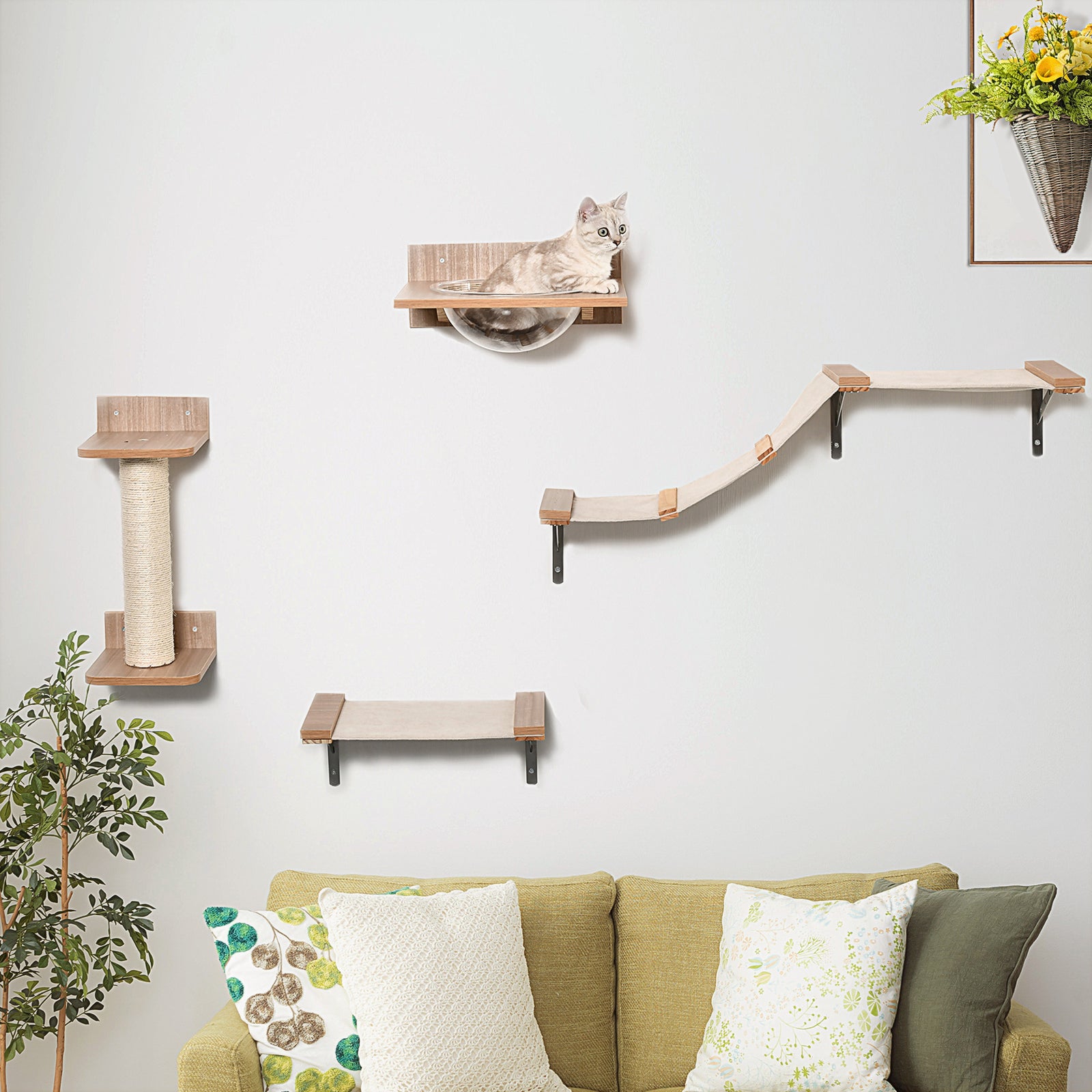 Cat Tree 4pcs Wall-mounted Shelf Set Climbing Frame Activity Center