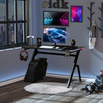 Ergonomic Gaming Desk With Hook Cup Holder Led | Black