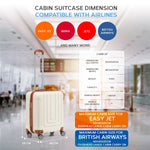 56x45x25cm Large Cabin Carry On Case - Overhead Luggage Suitcase - 4 Spinner Wheels - Abs Hard Shell Cabin Bag | Cabin | Cream