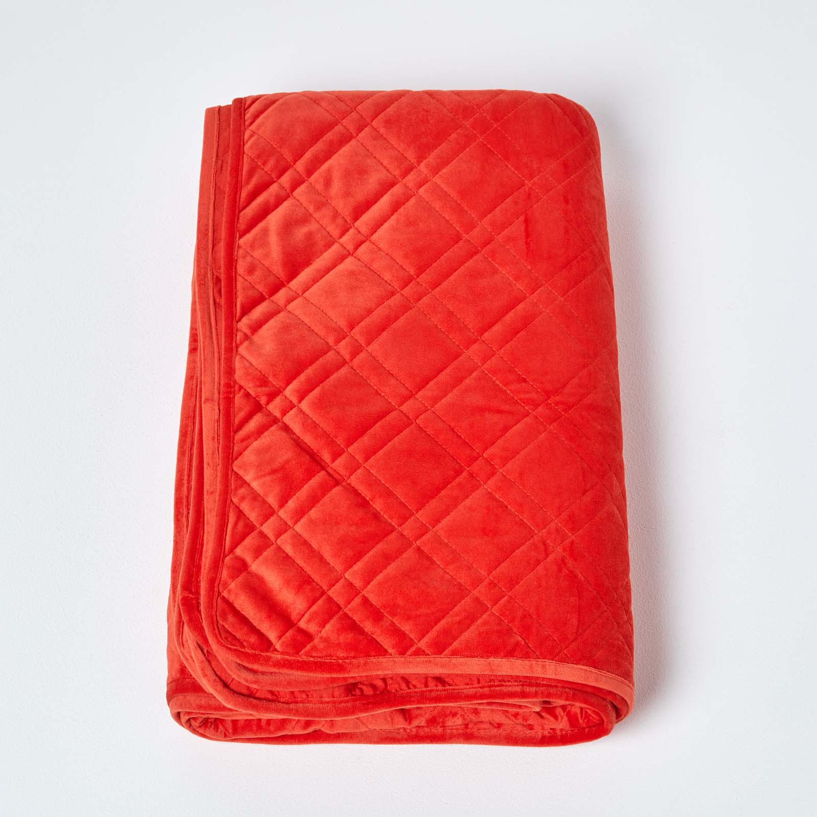 Paragon Diamond Pattern Geometric Velvet Bedspread | 200cm x 200cm | Terracotta