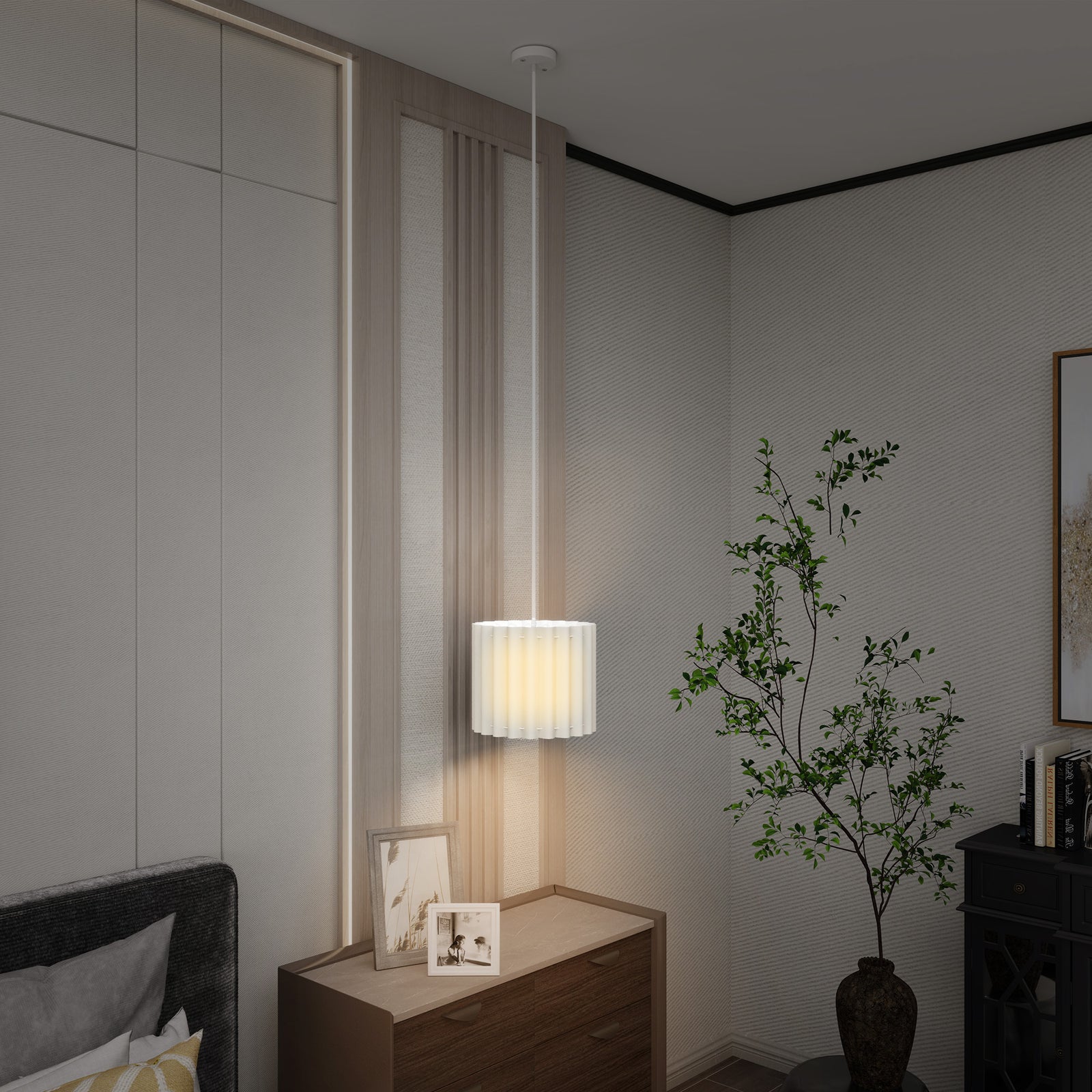 Linen Pendant Light, E27 Lampshade For Living Room, Bedroom | One Size | White