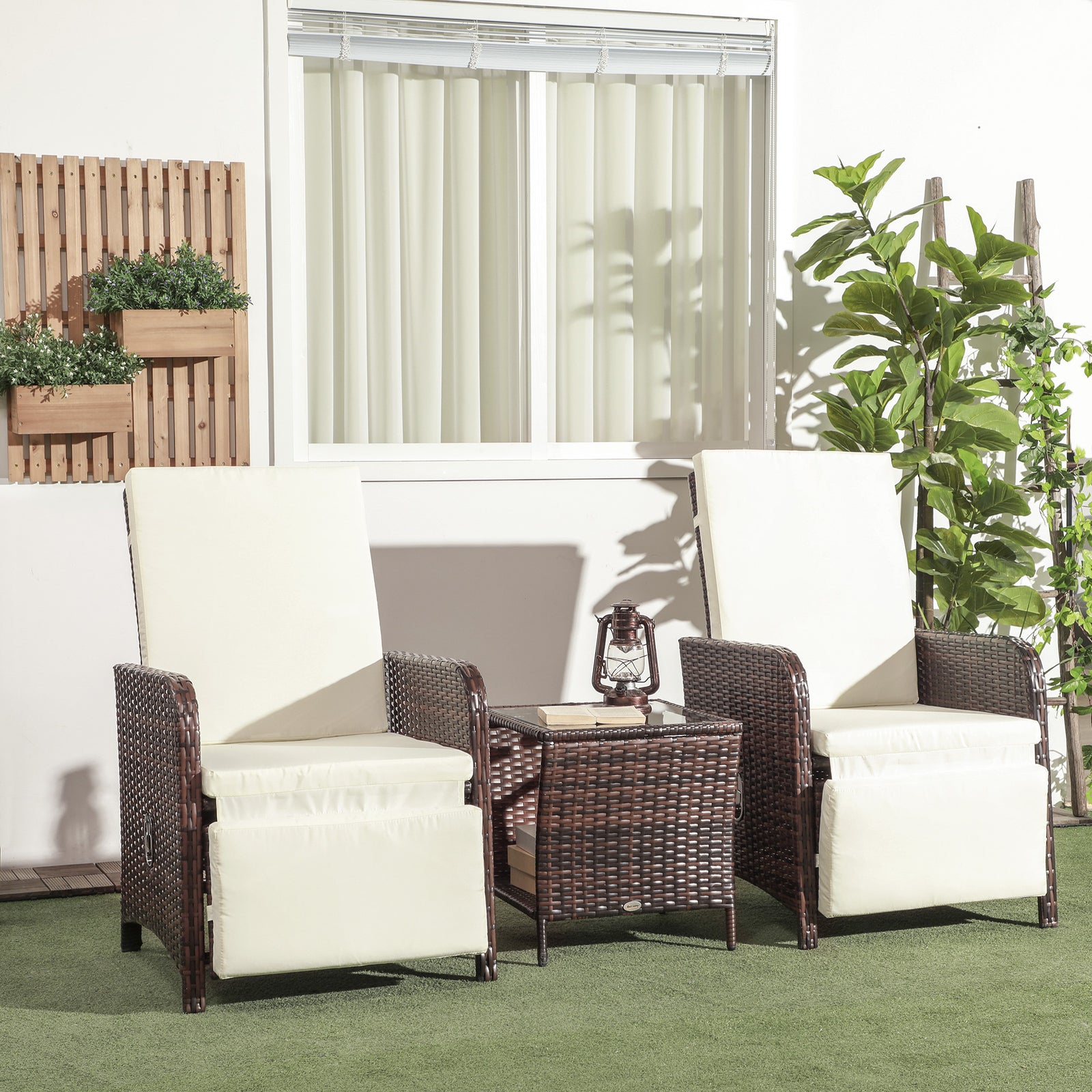 3 Pieces Rattan Bistro Set W/ Adjustable Backrest | Brown