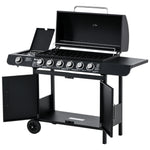 6+1 Gas Bbq Grill, Trolley, Wheels | Black