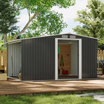 8x6ft Heavy Duty Garden Metal Shed With Extra 78cm Outdoor Weatherproof Firewood & Tool Storage Rack