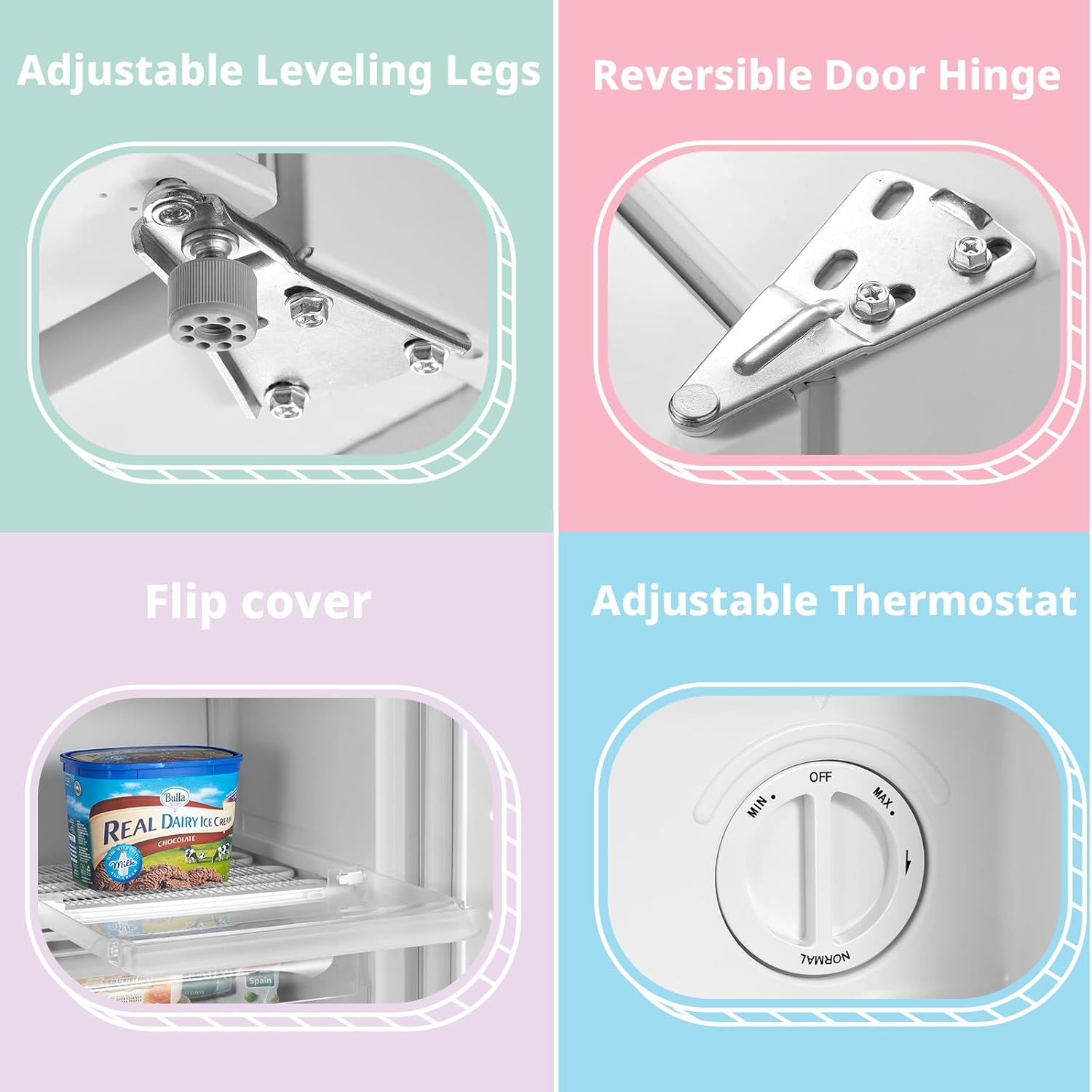 60l Freestanding Under Counter Upright Freezer Adjustable Thermostat