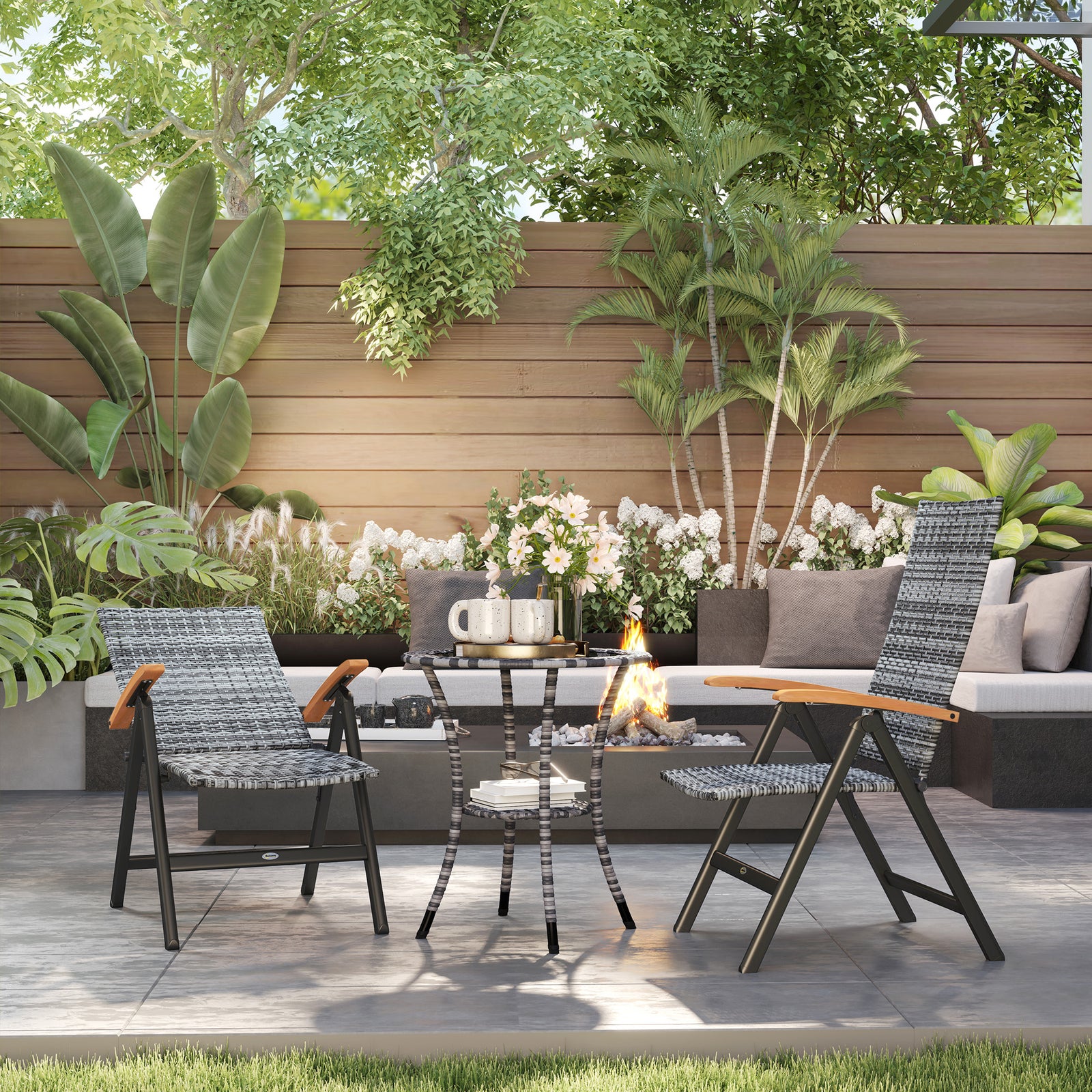Outdoor Folding Rattan Chair, Dining Chair | Set-of-2 | Light Grey