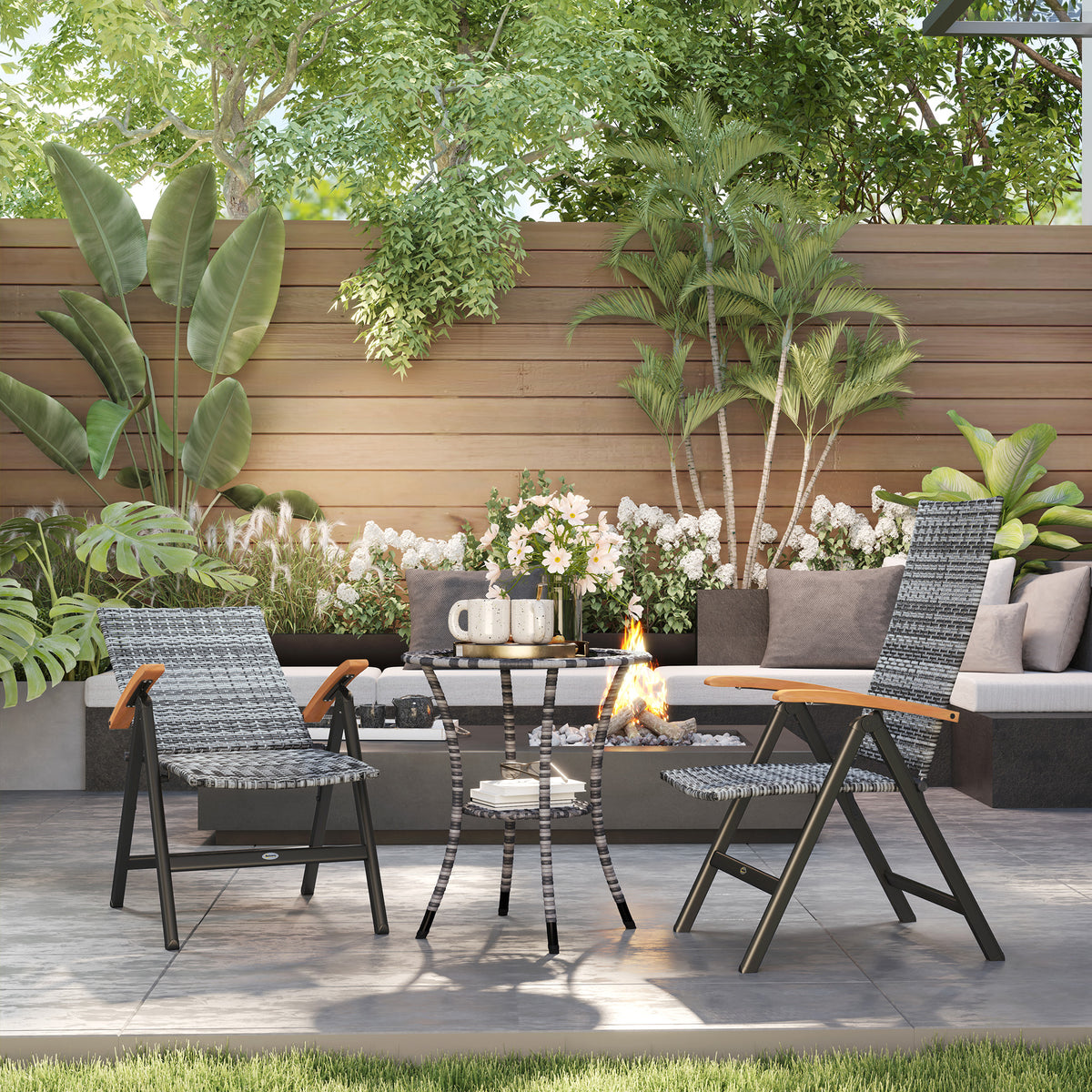Outdoor Folding Rattan Chair, Dining Chair | Set of 2 | Light Grey