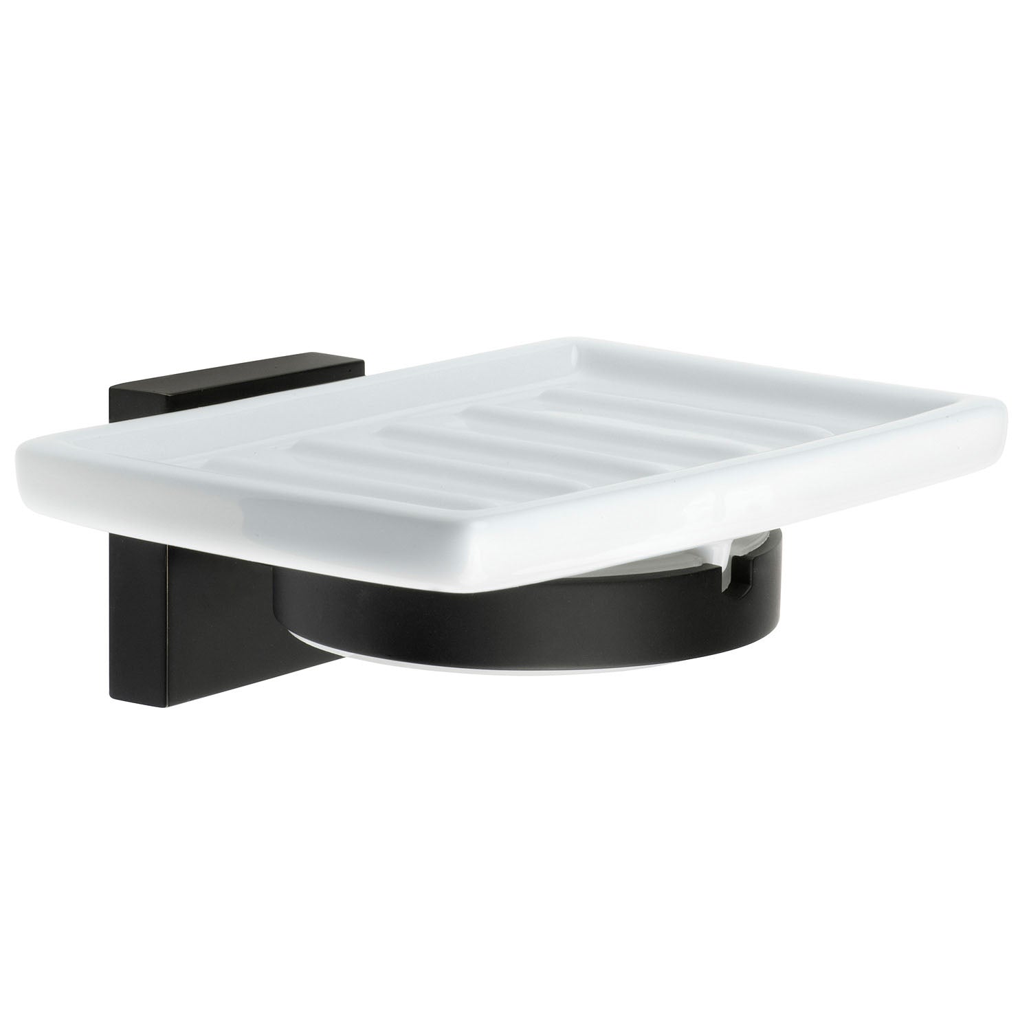Porcelain Soap Dish With Square Wall Mounted Holder | Black