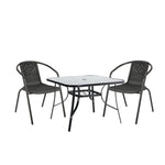 3 Pieces Bistro Set Tempered Glass Outdoor Coffee Table And Rattan Chairs