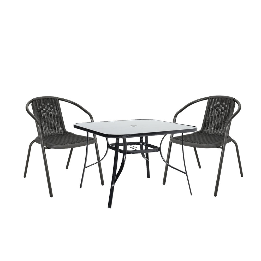 3 Pieces Bistro Set Tempered Glass Outdoor Coffee Table And Rattan Chairs
