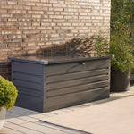 350l Lockable Steel Storage Box – Weatherproof Outdoor Garden Tool Chest Durable Waterproof Yard Storage Container | Dark Grey
