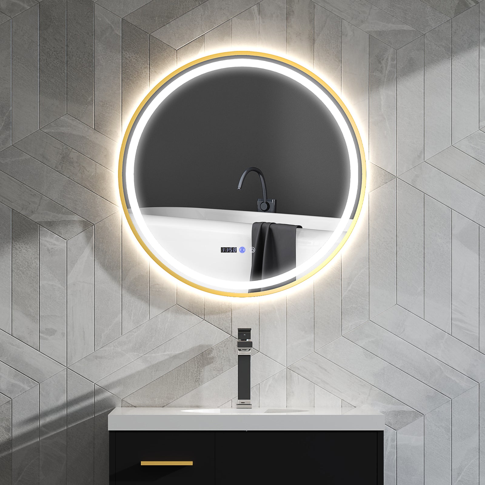 Illuminated Bathroom Led Mirror 60/80cm Round Wall Mounted | Large | Gold