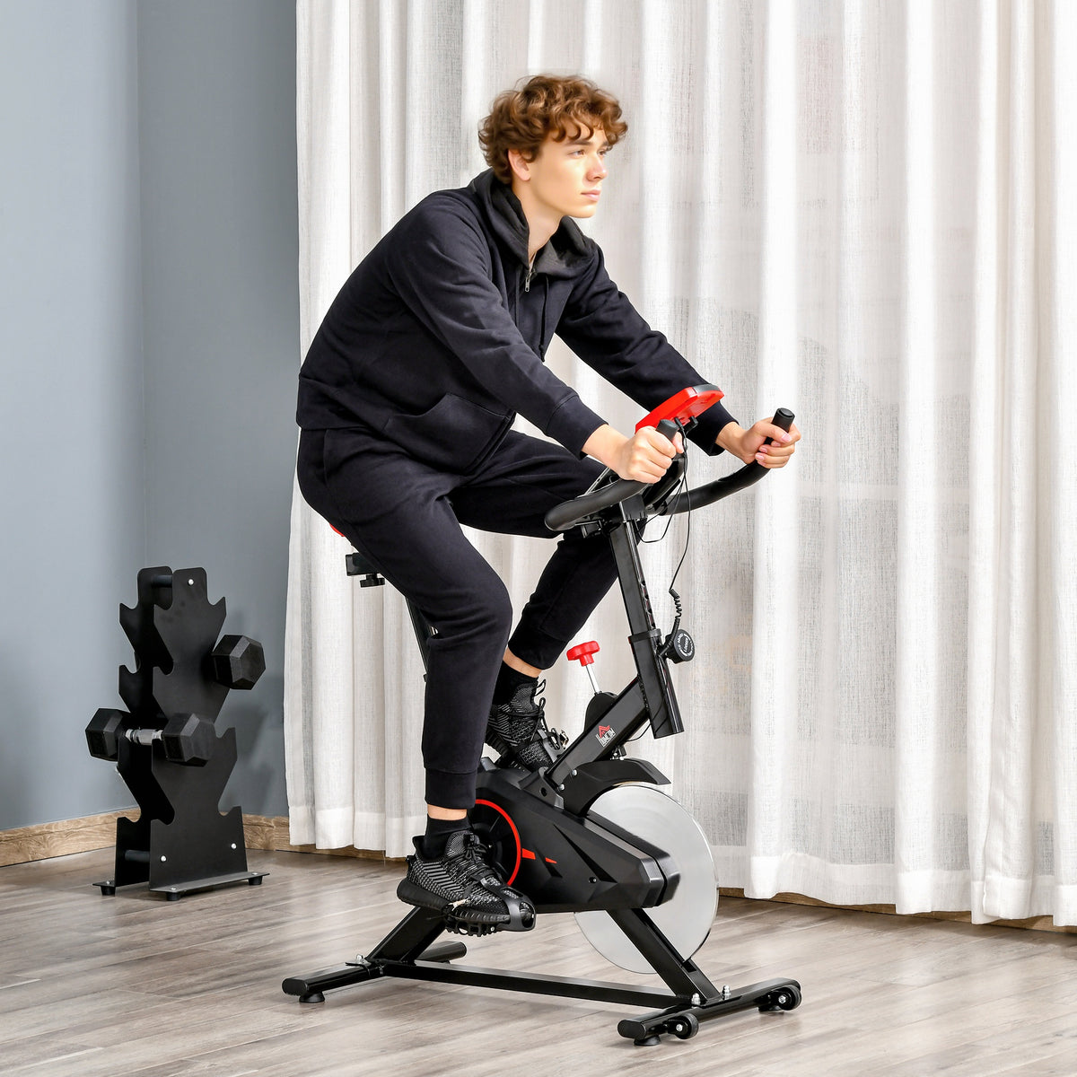 HOMCOM Indoor Exercise Bike With Adjustable Height, Resistance