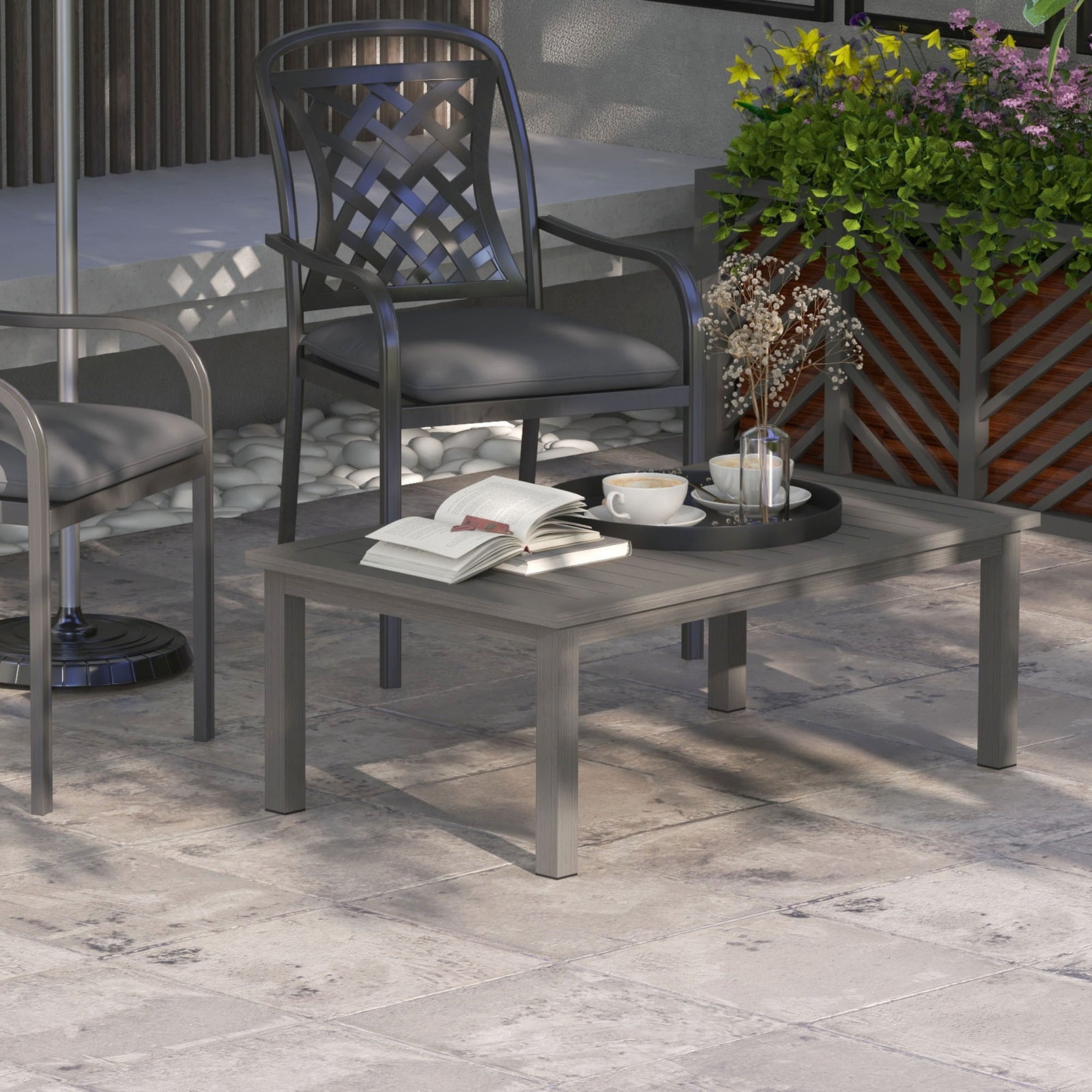 Outdoor Coffee Table Patio Table W/ Wood Grain Effect