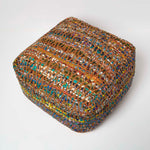 HOMESCAPES Multicolour Chindi Design Bean Filled Pouffe Large 60 X 60 X 30 Cm