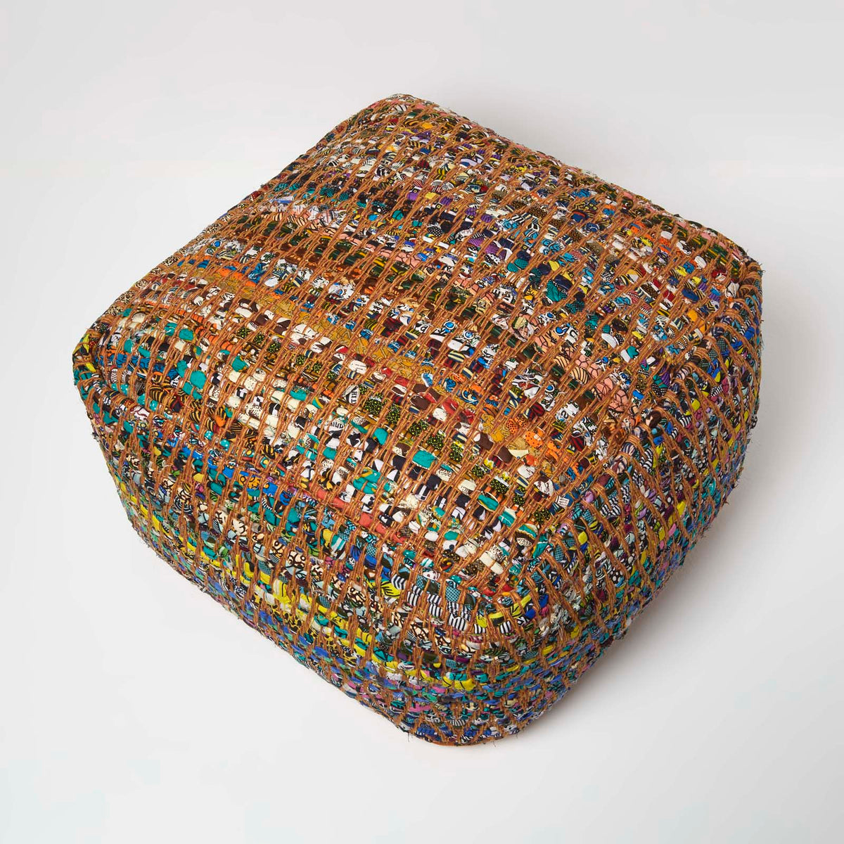 HOMESCAPES Multicolour Chindi Design Bean Filled Pouffe Large 60 X 60 X 30 Cm