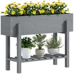 Wooden Raised Bed W/ Bed Liner, Storage Shelf | Gray