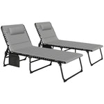 Folding Sun Loungers Set Of 2, Reclining Sun Bed | Light Grey