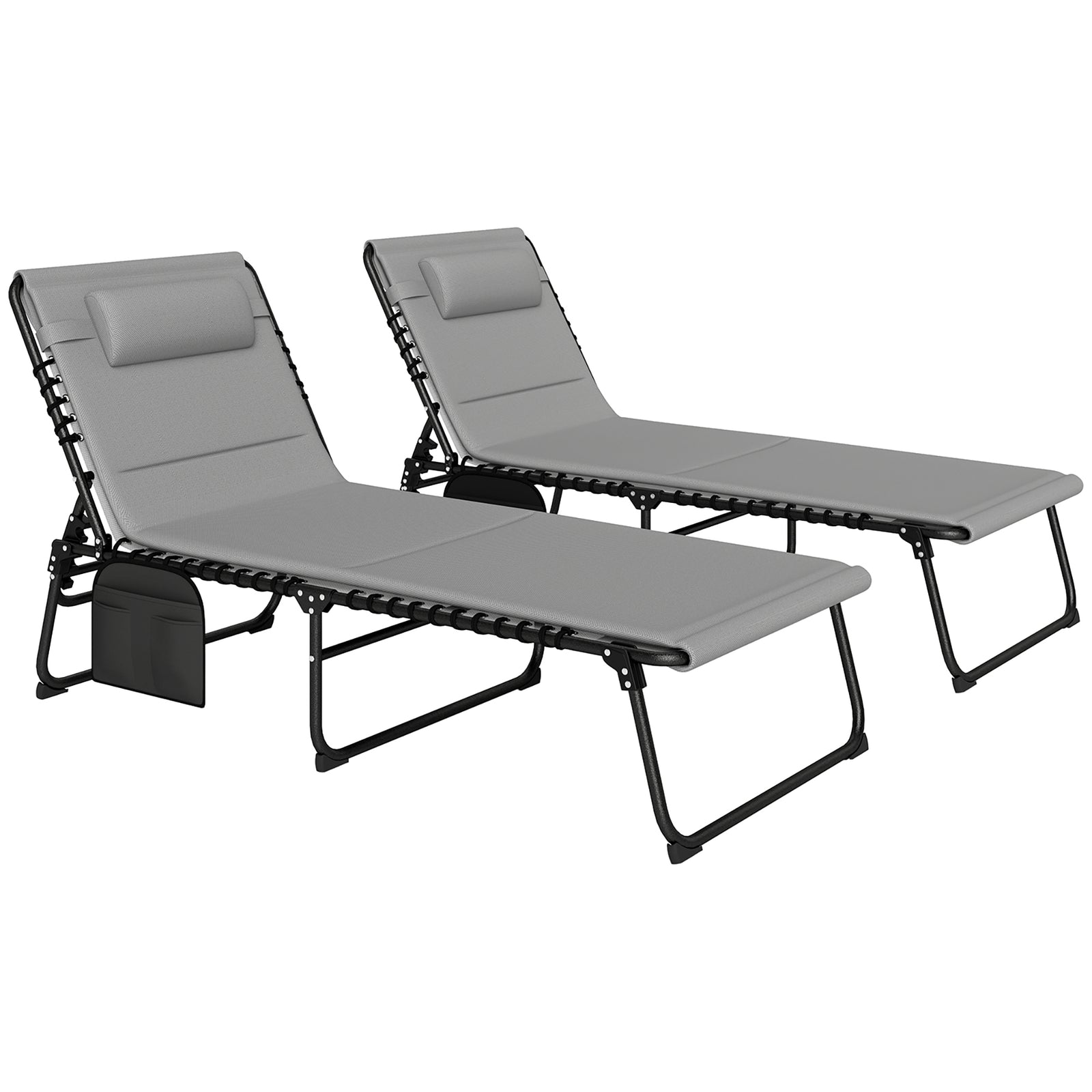 Folding Sun Loungers Set Of 2, Reclining Sun Bed | Light Grey