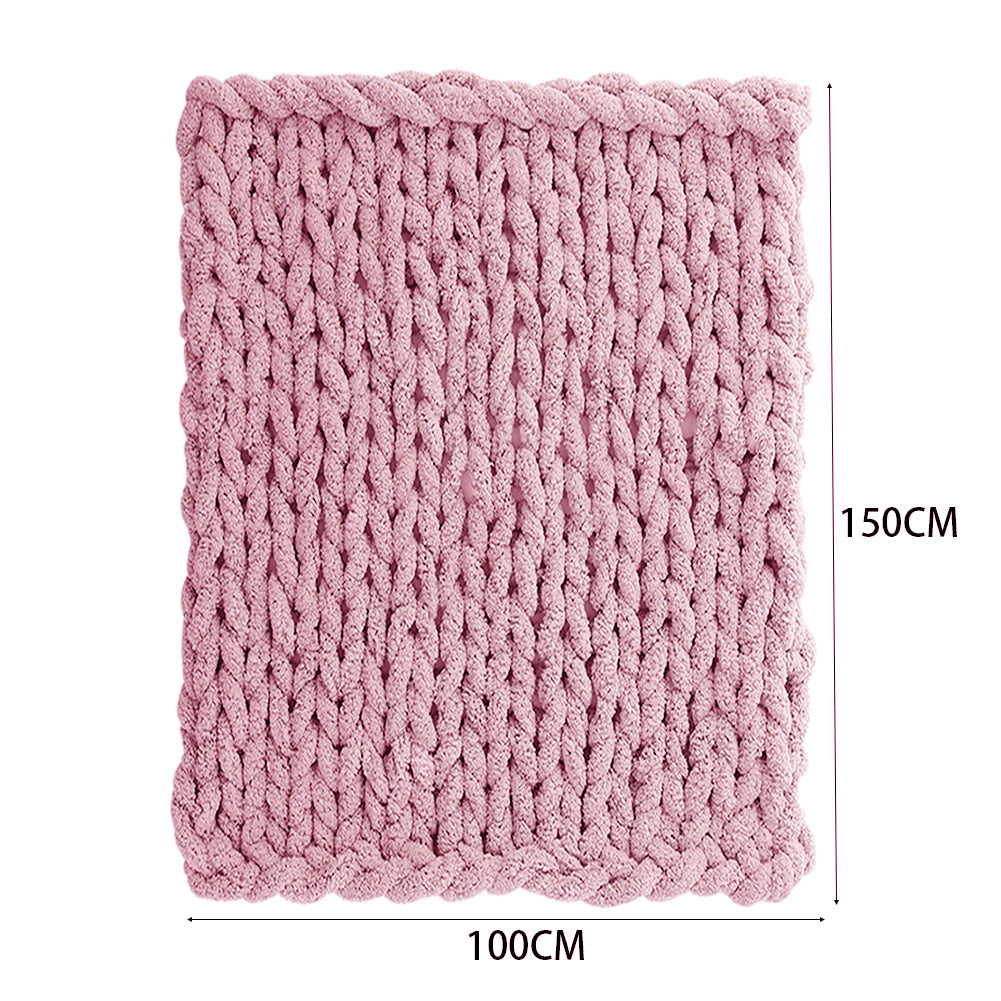 Pink Hand-woven Chenille Throw Blanket – Soft Cozy Knit Blanket For Couch, Sofa & Bed | Large | Pink