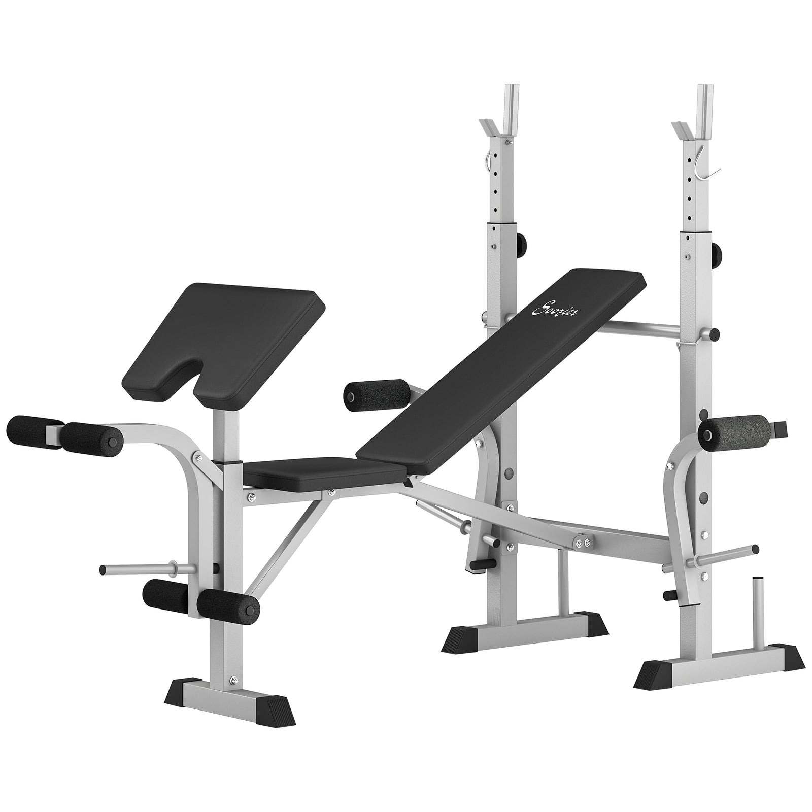 Adjustable Weight Bench With Squat Rack, Leg Developer, Grey