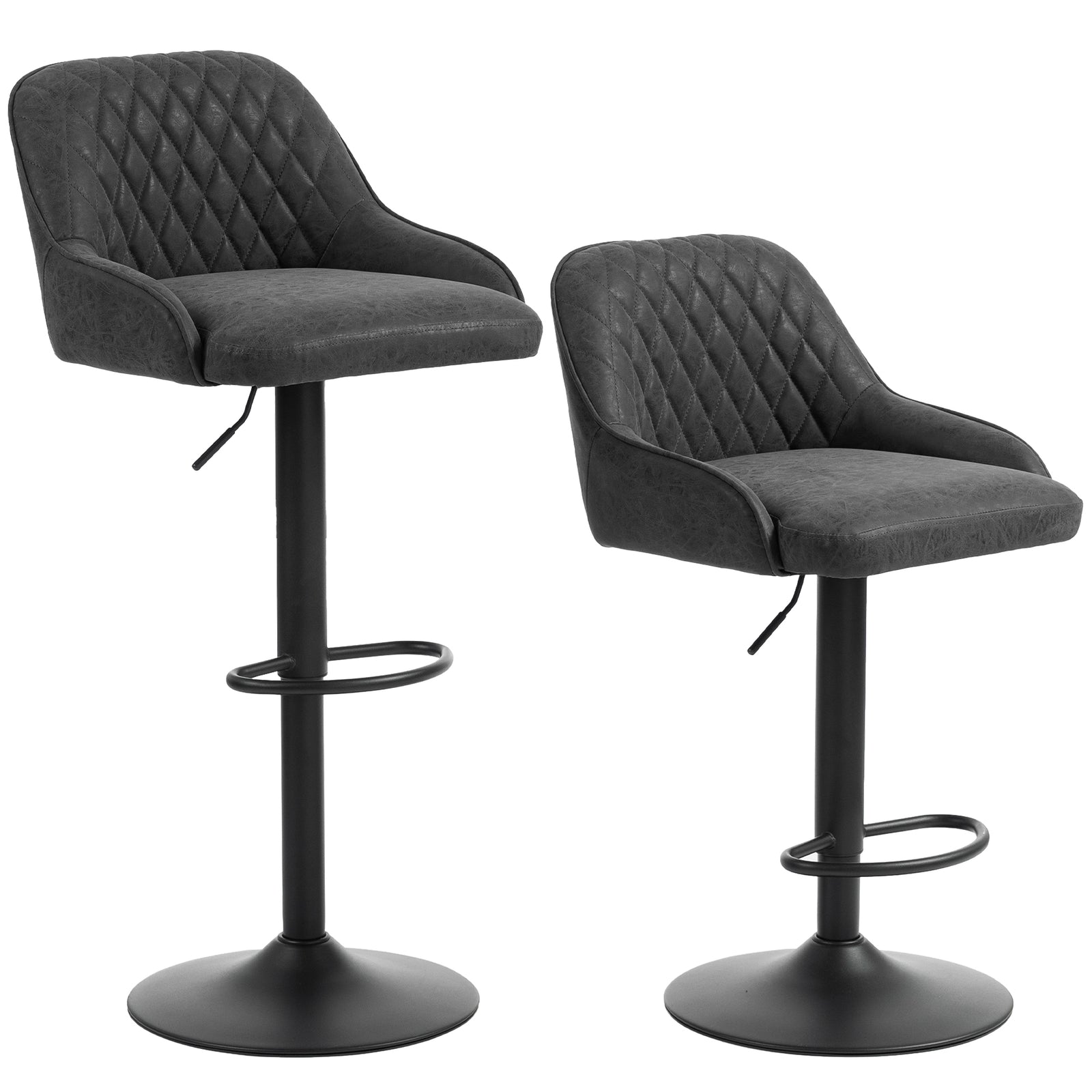 Bar Stools Set Of 2 Adjustable Swivel Counter Height | Black