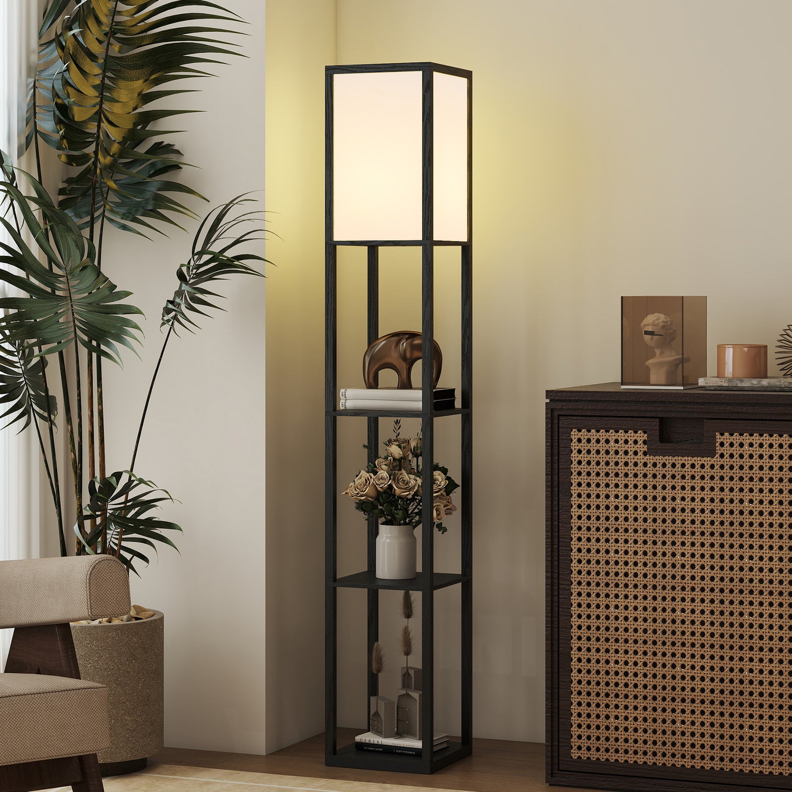 HOMCOM 3-tier Floor Lamp, Bulb Not Included, Black