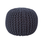 HOMESCAPES Black Round Cotton Knitted Pouffe Footstool