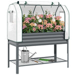 Outsunny Galvanised Raised Planter With Greenhouse Cover And Bottom Shelf