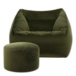 Natalia Velvet Armchair & Pouffe Set | Olive