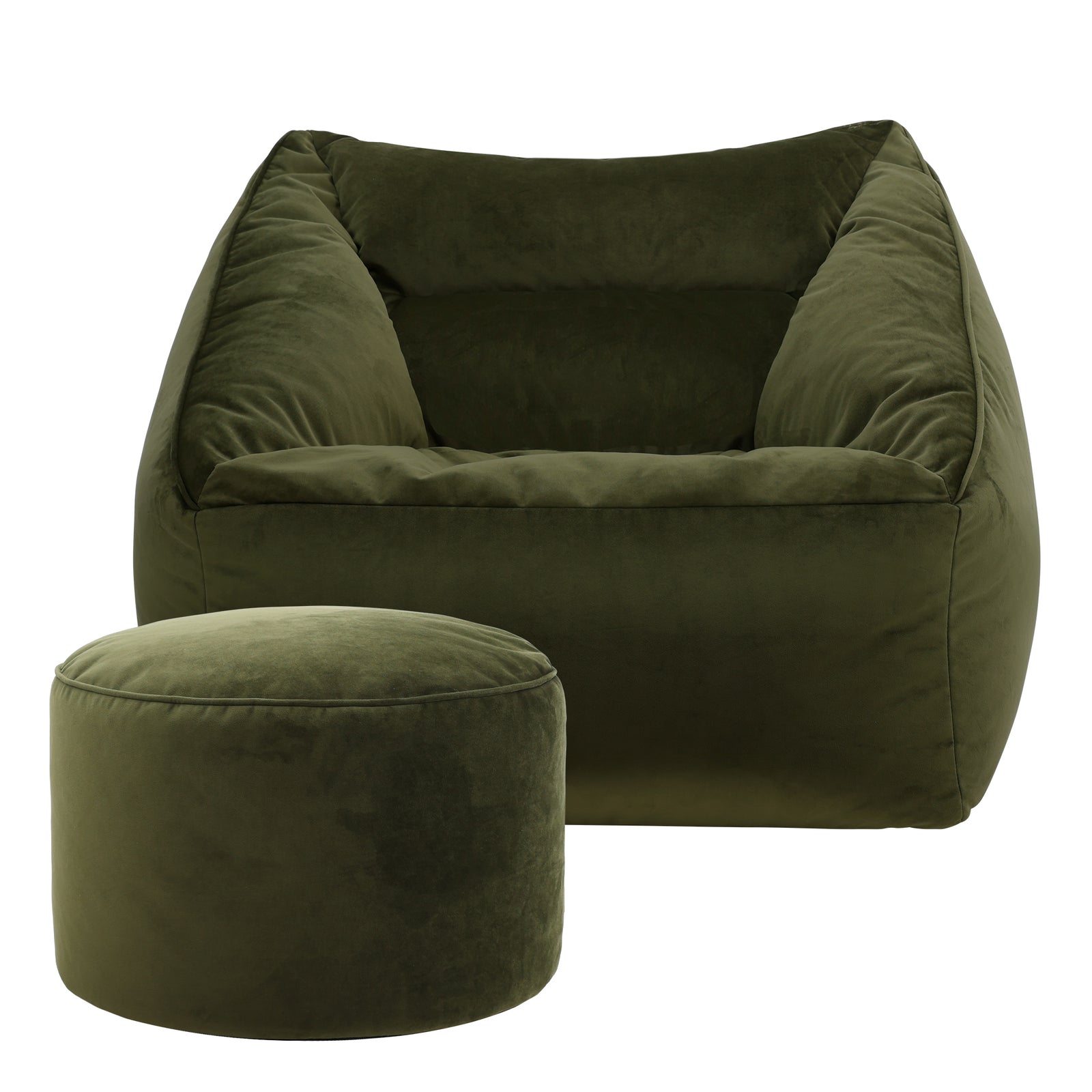 Natalia Velvet Armchair & Pouffe Set | Olive
