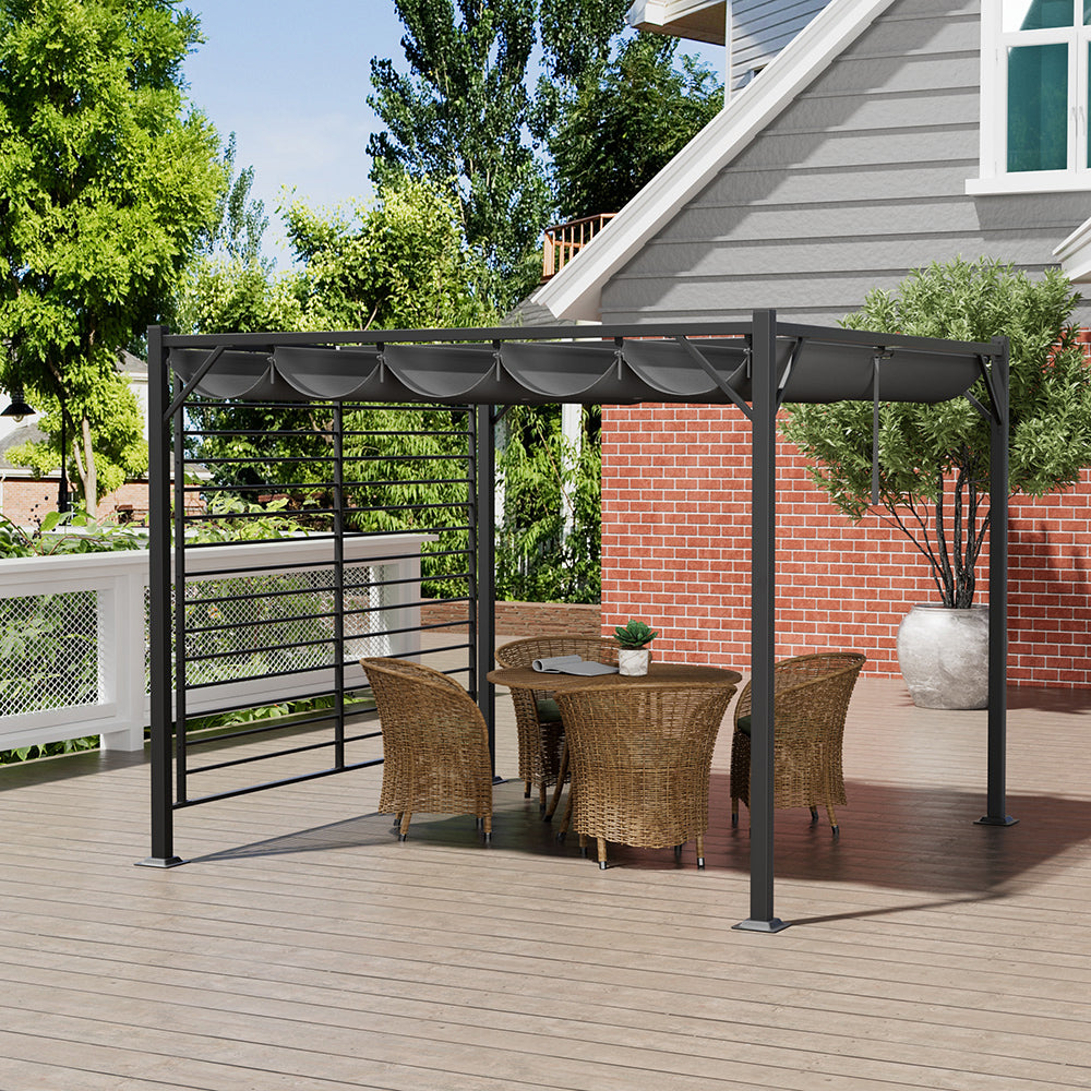 3x 2.8m Metal Outdoor Pergola With Retractable Roof & Pa-coated Polyester,outdoor Gazebo Canopy Shelter With Grommet Holes For Garden