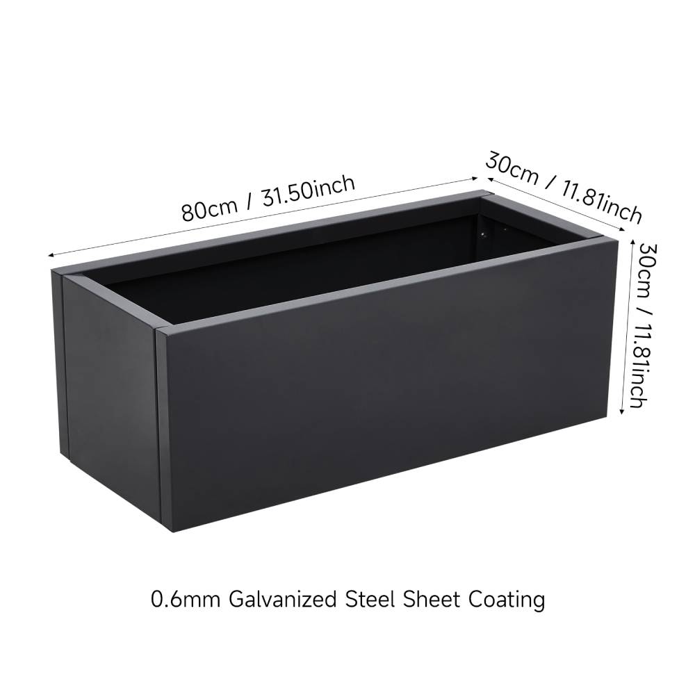 Rectangular Galvanised Steel Planter Box, Black Powder-coated Outdoor/indoor Flower & Herb Planter