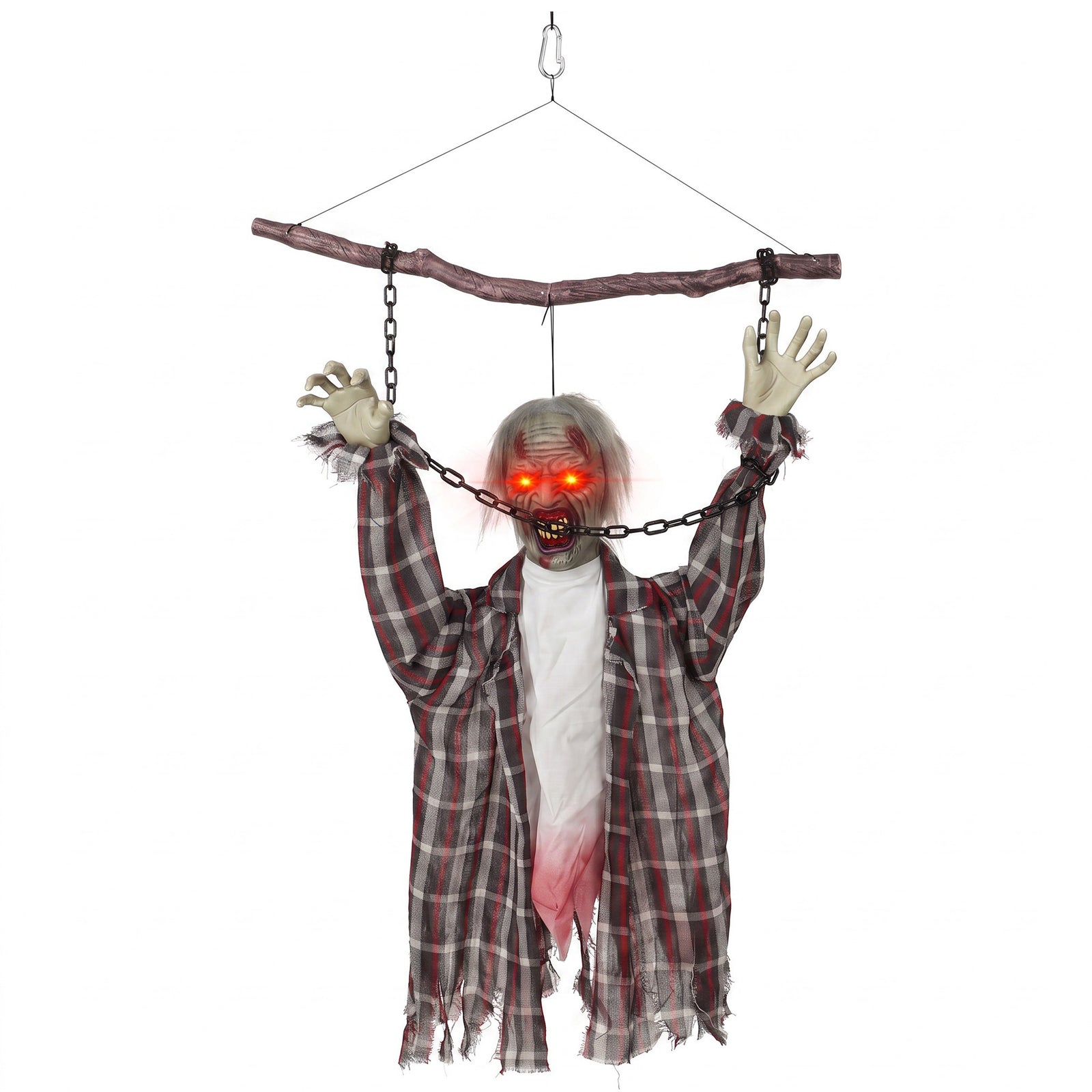 HOMCOM 43" Hanging Animated Chained Zombie Halloween Decoration For Scary Garden