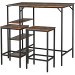 Bar Height Dining Table Set With 2 Stools & Side Shelf
