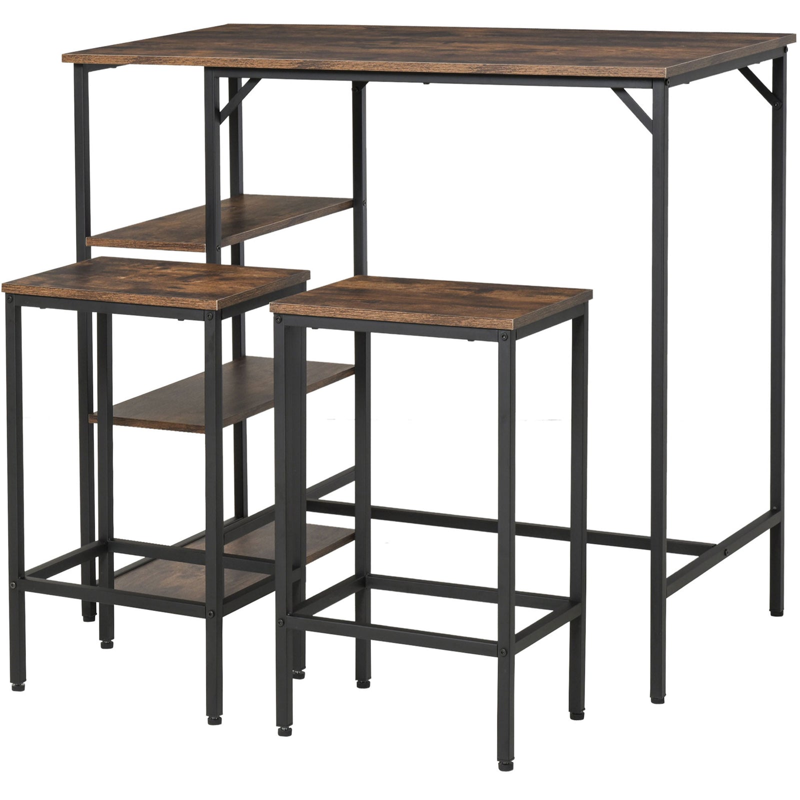 Bar Height Dining Table Set With 2 Stools & Side Shelf