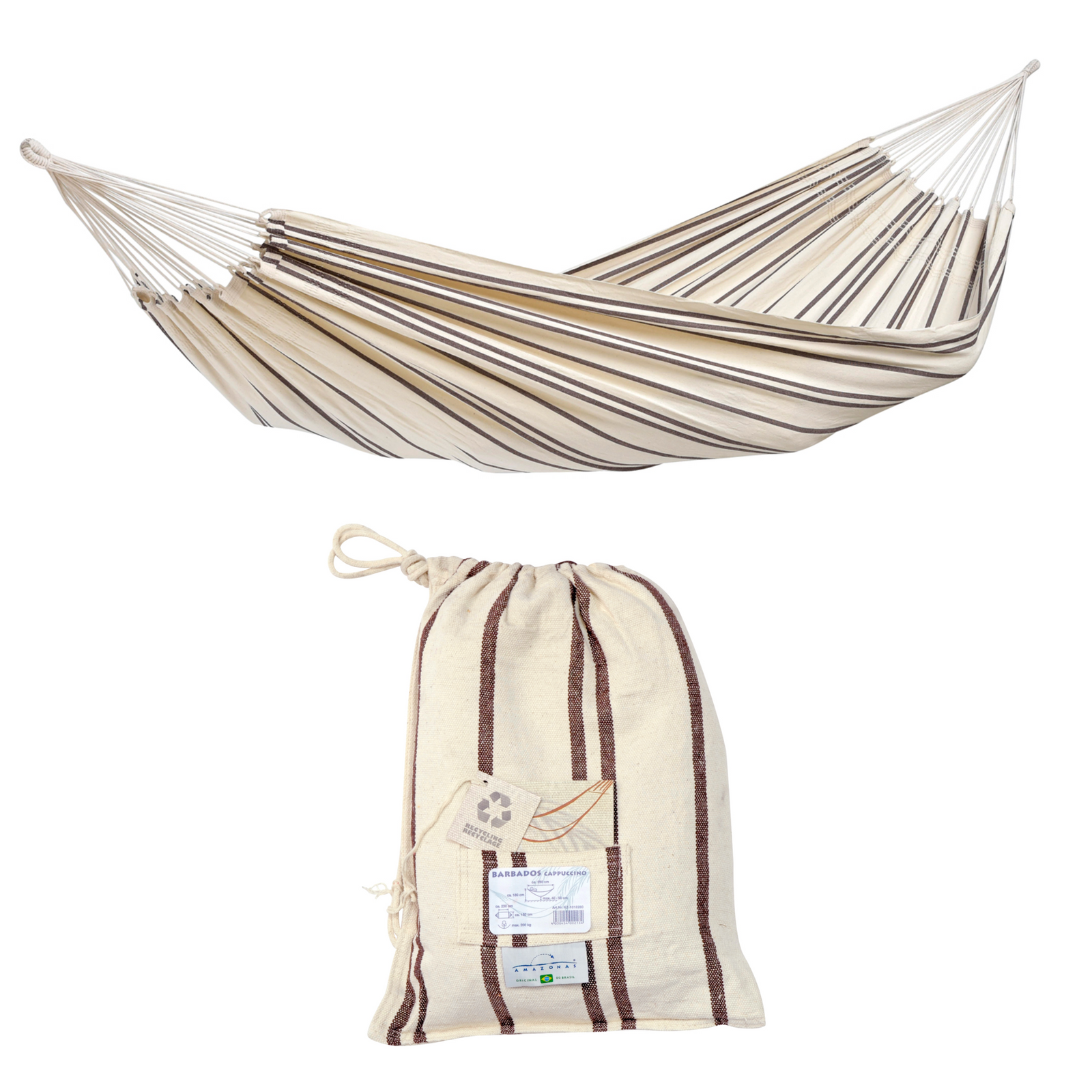 Barbados Cappuccino Double Cotton Traditional Garden Hammock With Bag