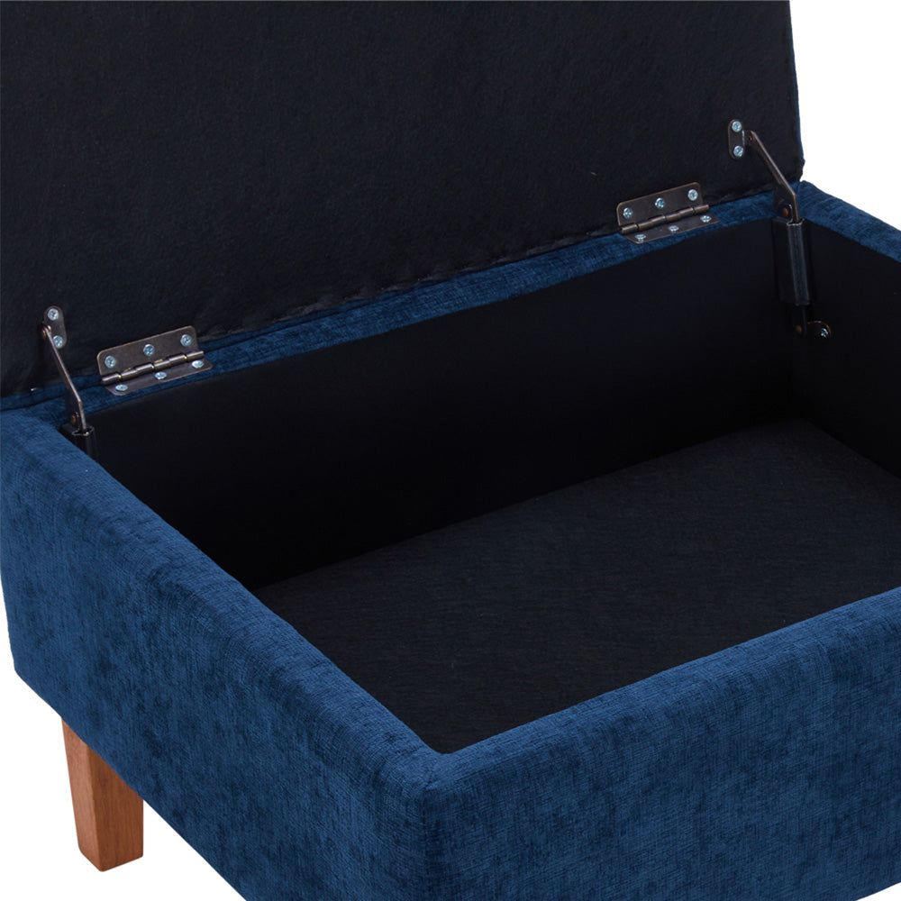 Chenille Upholstered Storage Ottoman With Rubberwood Legs – Modern Footstool With Hidden Storage, 71.5 X 59 X 33.5 Cm | Blue