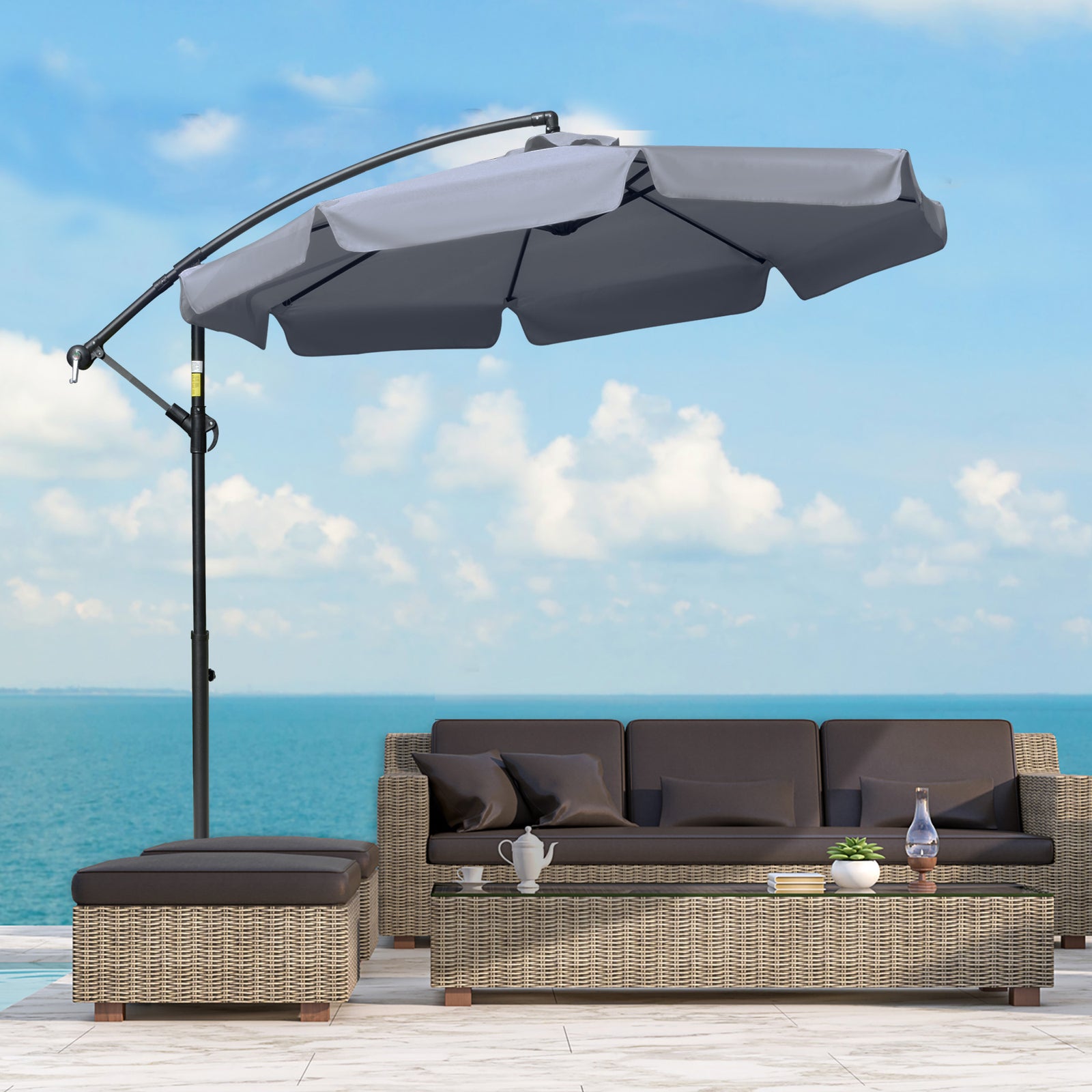 2.7m Cantilever Parasol Banana W/ Crank Handle | Dark Gray