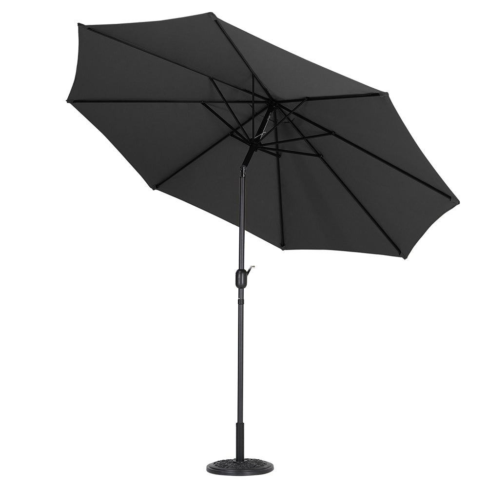 3m Garden Parasol Adjustable Tilting Parasol With Crank Handle With Cement Parasol Base | One Size | Black