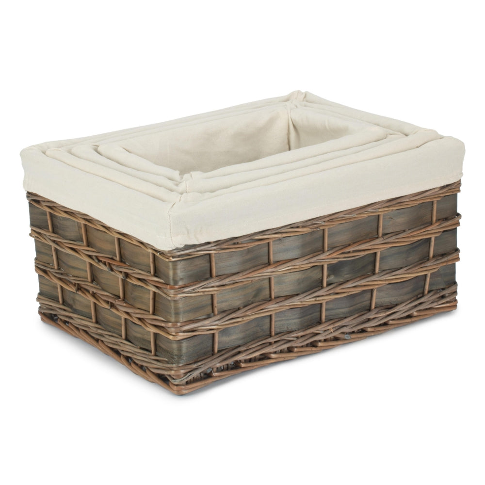 Wicker Grey Scandi Storage Basket With White Lining | Set-of-4 | White