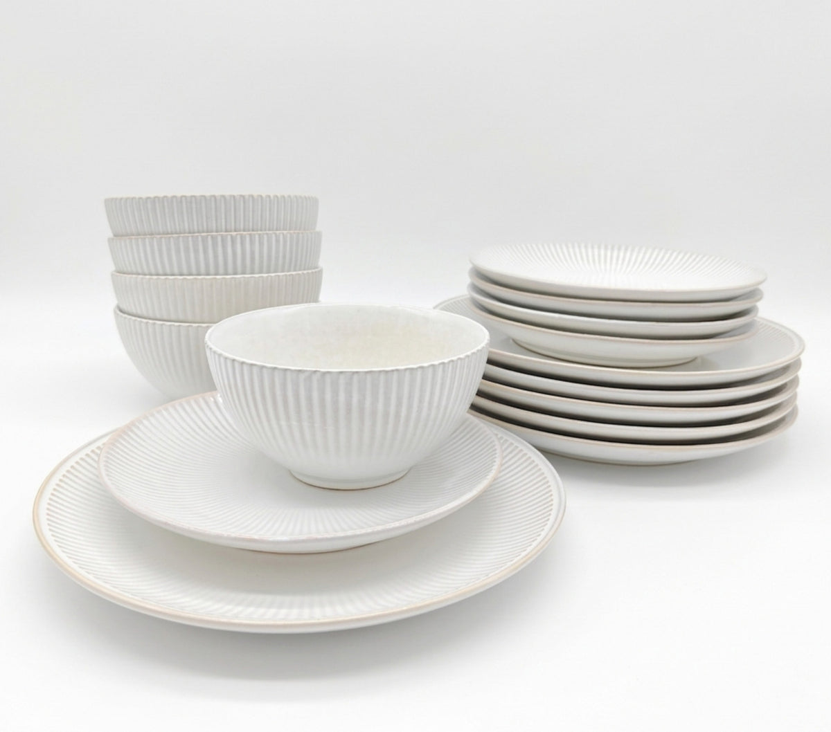 Reactive Cream Glaze Dinner Set Plates Bowls | Set of 18 | Cream